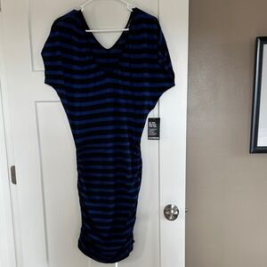 Express Navy and Black Striped Midi Dress